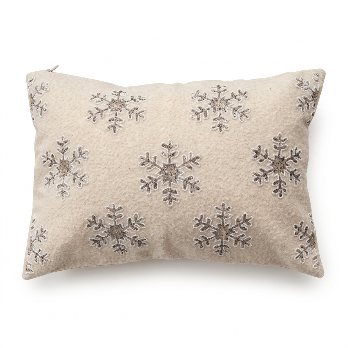 Cojín lumbar con copos de nieve bordados