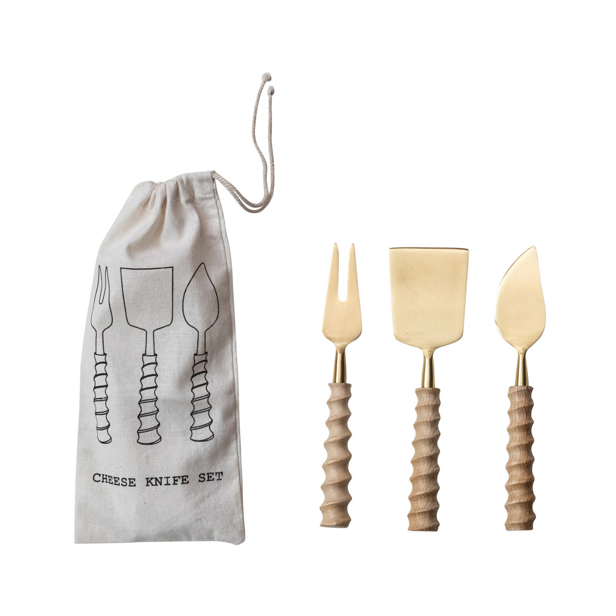 Set 3 utensilios de queso con mango tallado