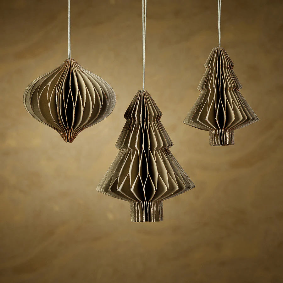 Adorno colgante Árbol dorado en papel taupe