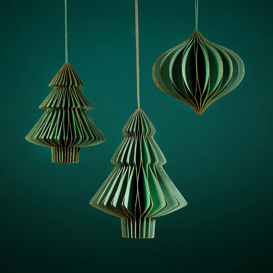Adorno colgante Árbol dorado en papel verde