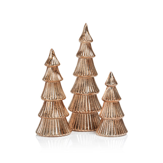 Árbol decorativo de vidrio oro rosa con luz LED
