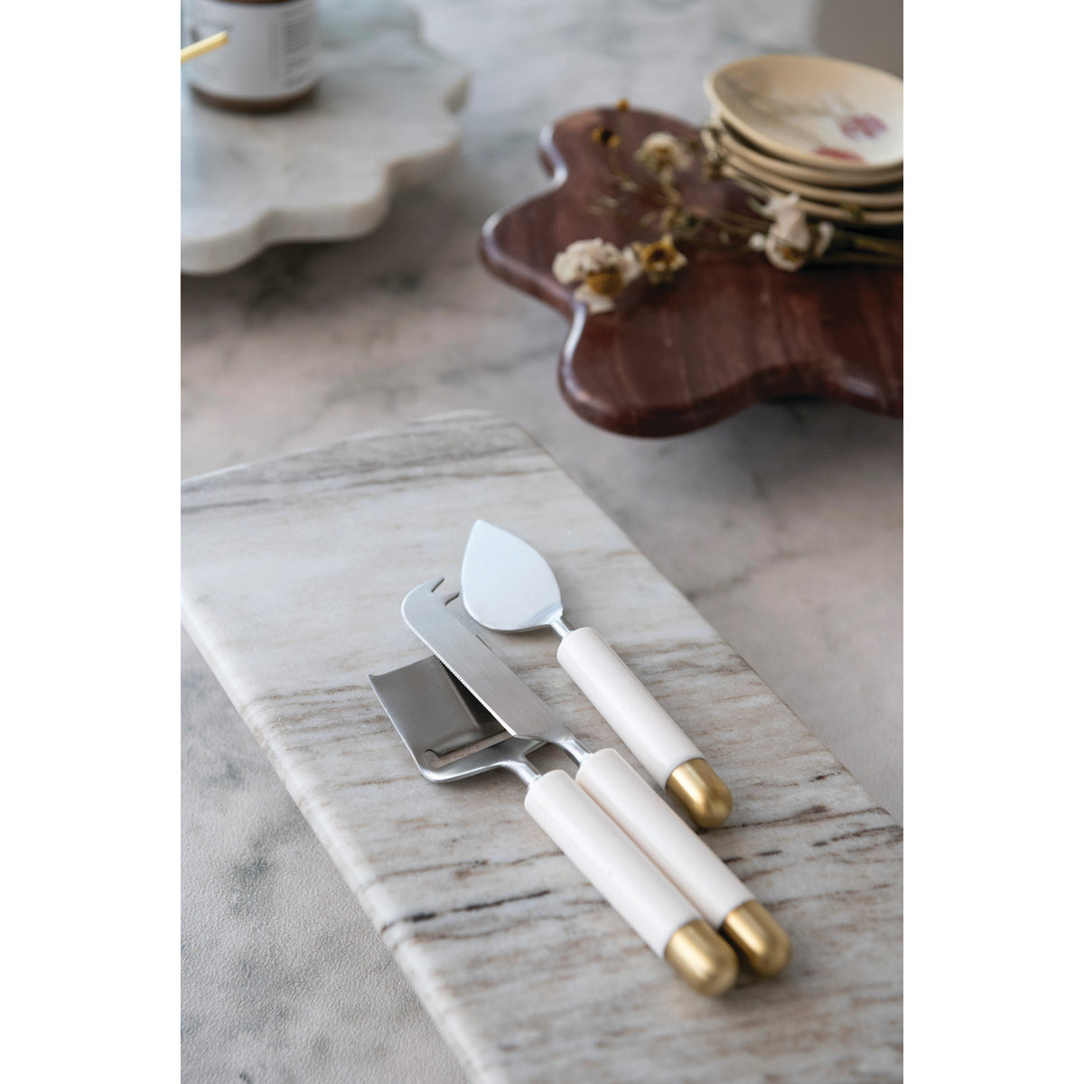 Set 3 cuchillos de queso marfil y bronce