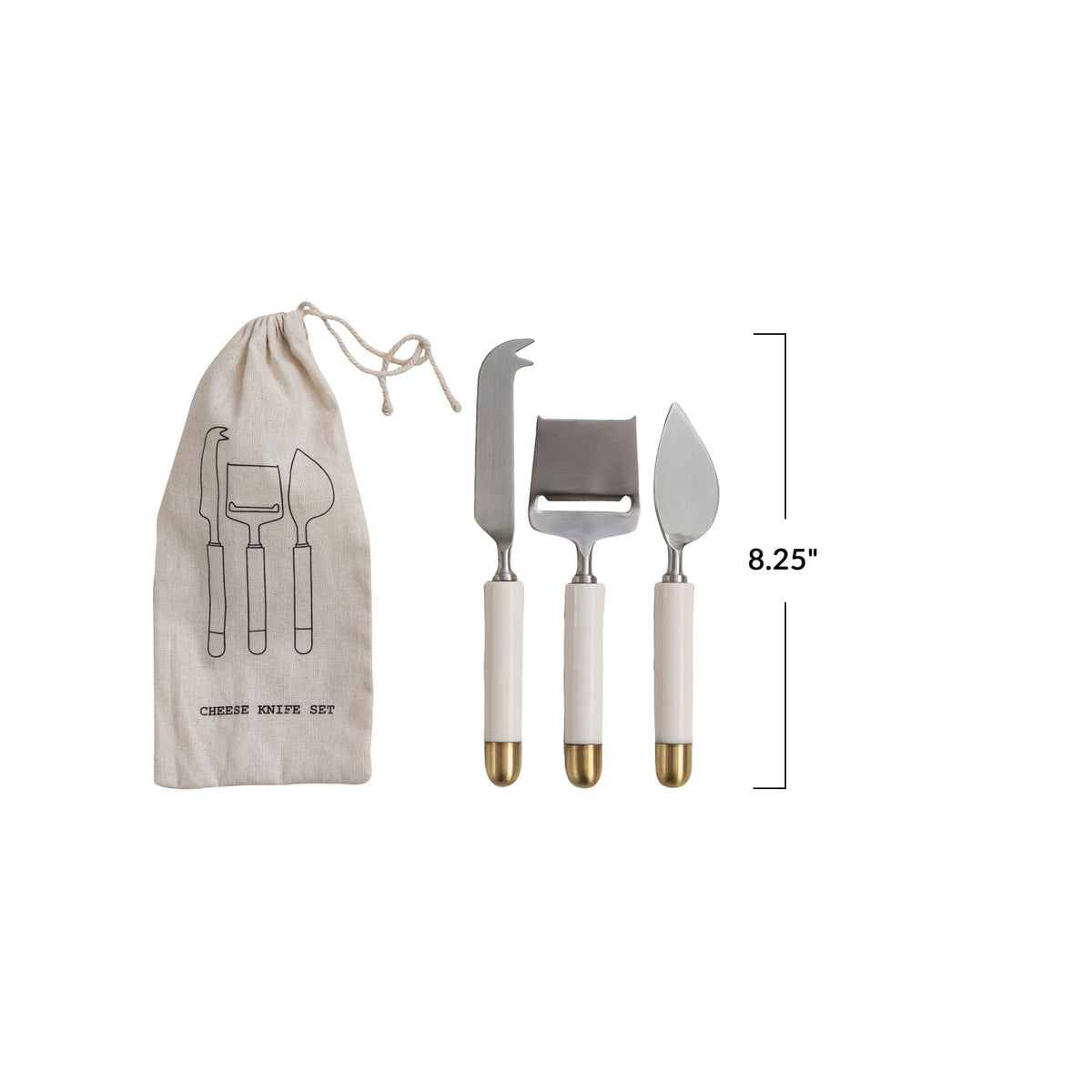 Set 3 cuchillos de queso marfil y bronce