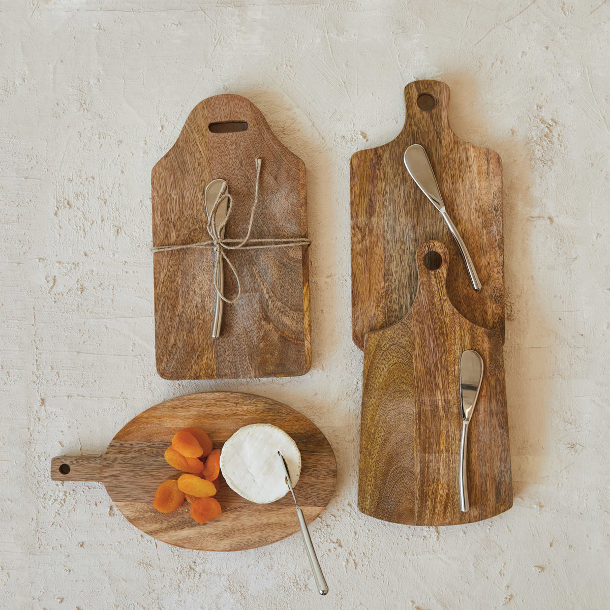 Tabla para quesos de madera de mango con cuchillo