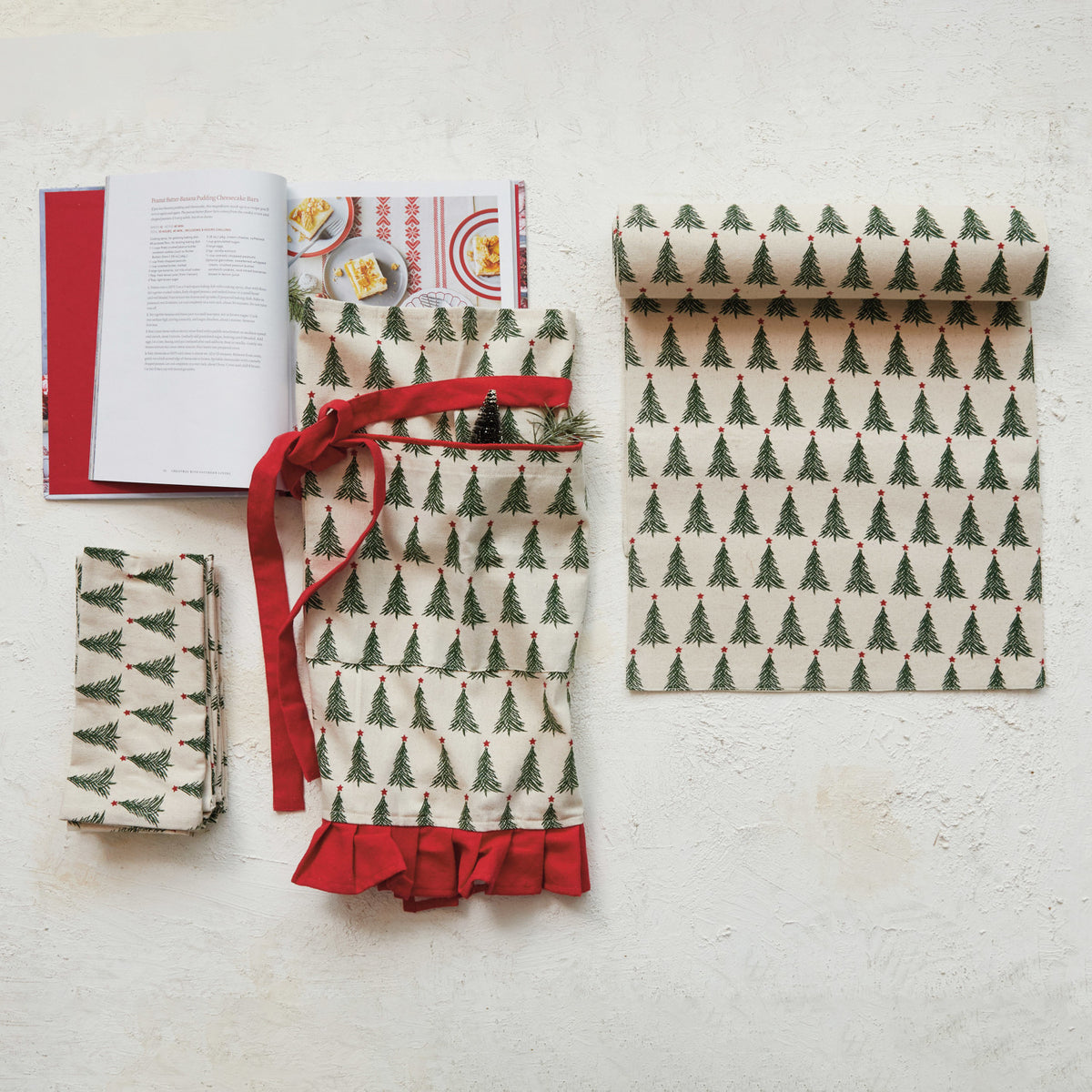 Set 4 servilletas de algodón con árbol navideño