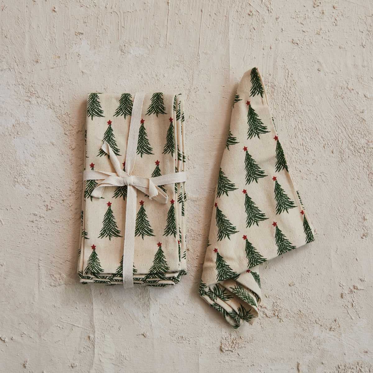 Set 4 servilletas de algodón con árbol navideño