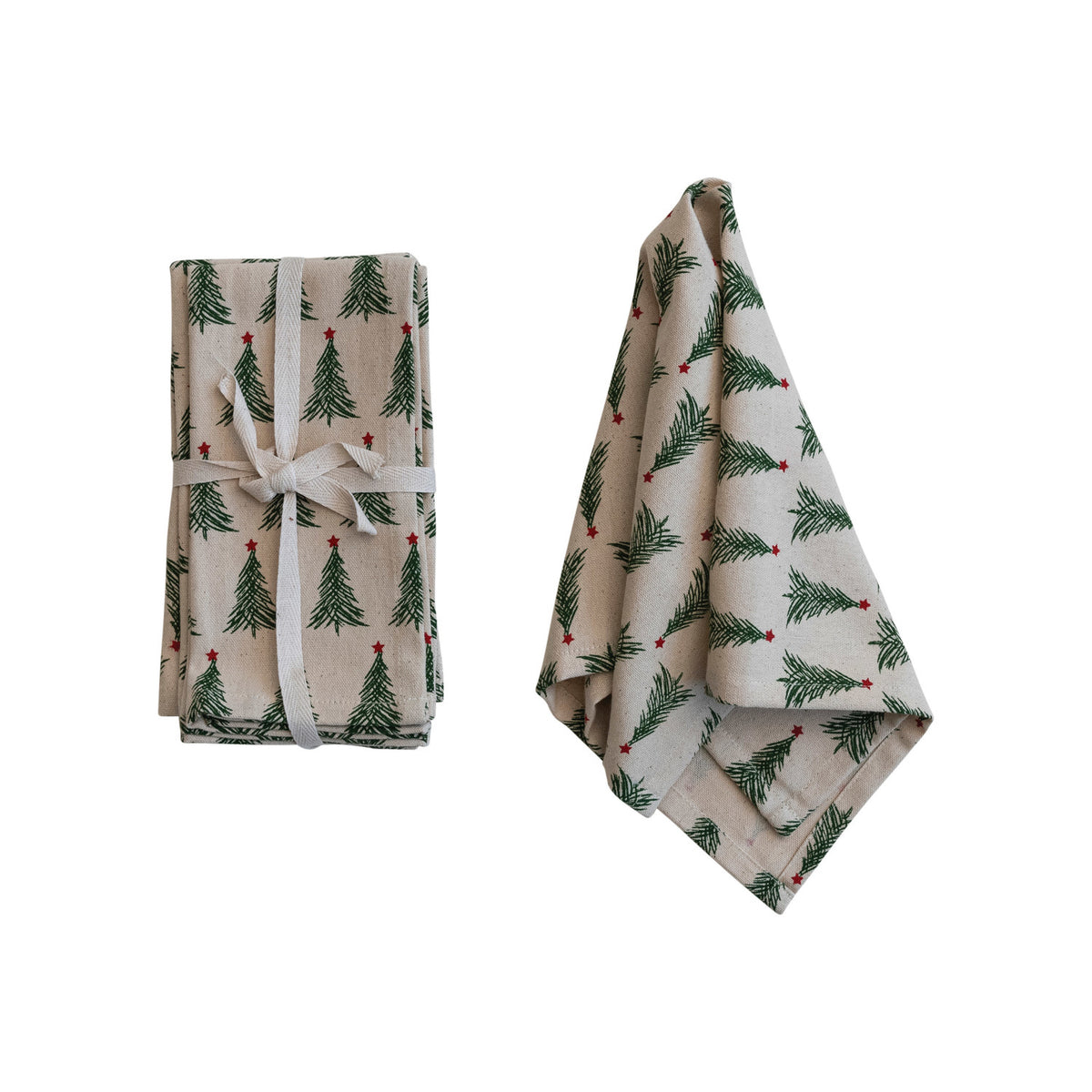 Set 4 servilletas de algodón con árbol navideño