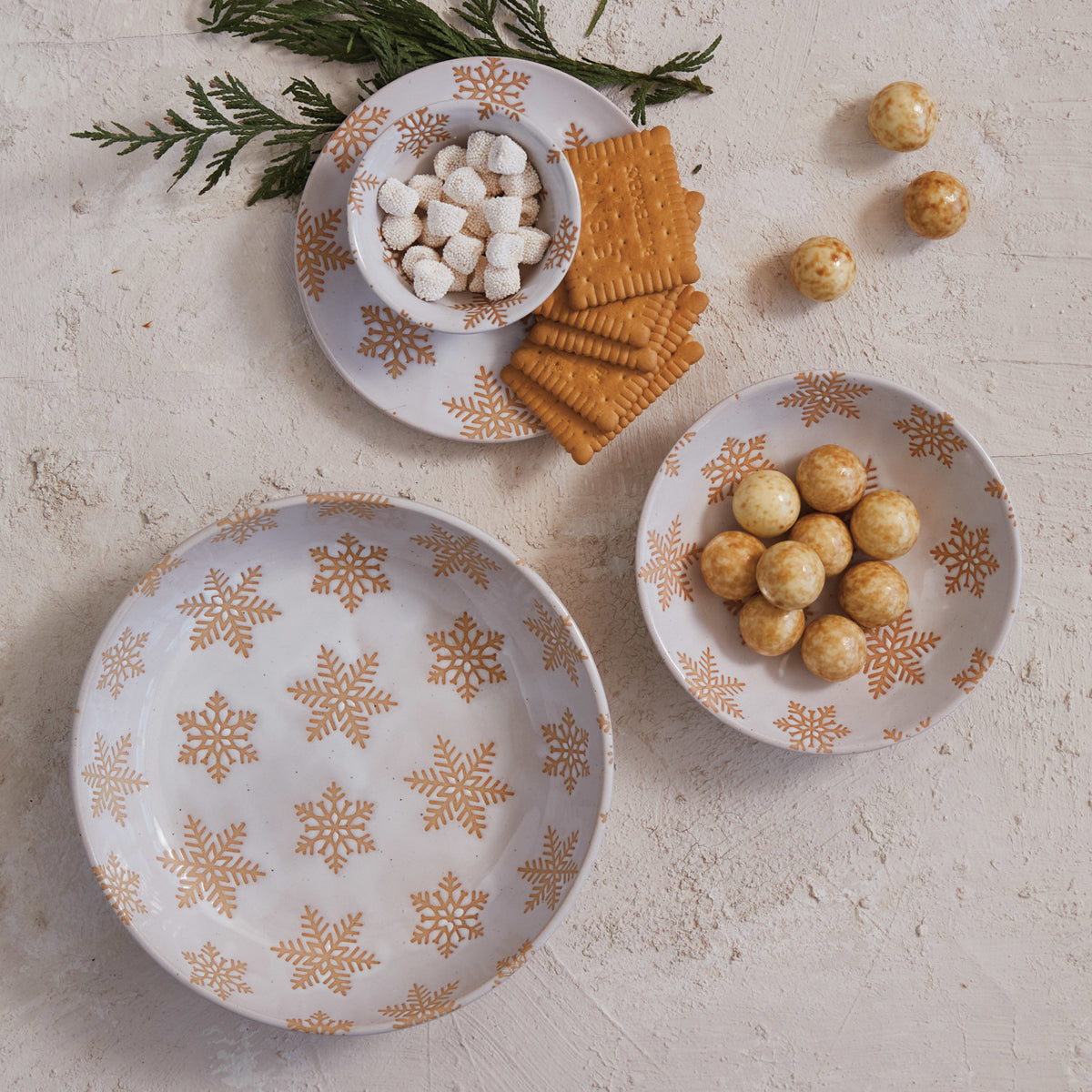 Bowl pequeño de gres con copos de nieve